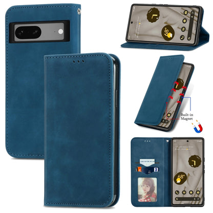 For Google Pixel 7A Retro Skin Feel Magnetic Flip Leather Phone Case(Blue) - Google Cases by buy2fix | Online Shopping UK | buy2fix