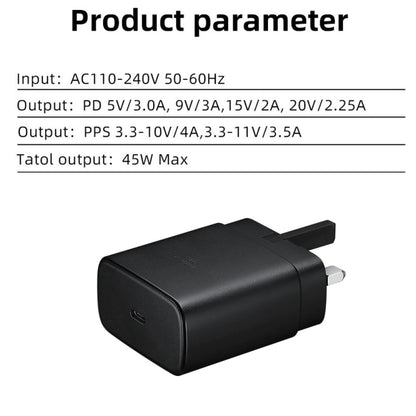 M135 45W USB-C / Type-C Port Fast Charger with 5A Type-C to Type-C Cable, UK Plug(Black) -  by buy2fix | Online Shopping UK | buy2fix