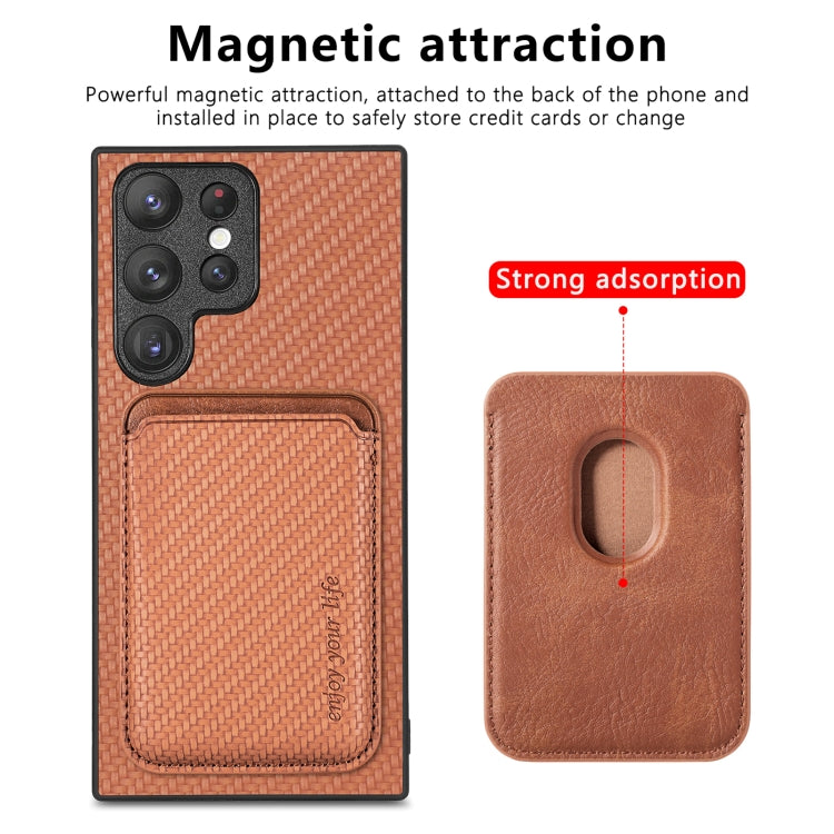For Samsung Galaxy S22+ 5G Carbon Fiber Leather Card Magsafe Magnetic Phone Case(Brown) - Galaxy S23+ 5G Cases by buy2fix | Online Shopping UK | buy2fix
