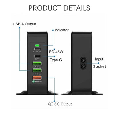 PD-75 Desktop PD Type-C USB QC 3.0 Fast Mobile Phone Charging Station Multifunctional Wireless Charger(UK Plug) - Multifunction Charger by buy2fix | Online Shopping UK | buy2fix