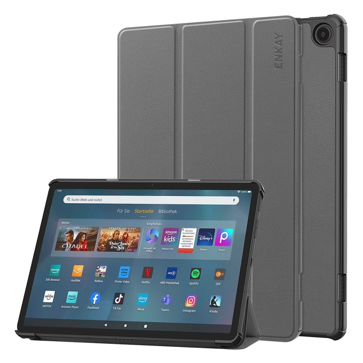 For Amazon Fire Max 11 ENKAY Tri-fold Custer Texture Leather Smart Tablet Case(Grey) - Amazon by ENKAY | Online Shopping UK | buy2fix