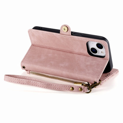 For iPhone 14 Plus Geometric Zipper Wallet Side Buckle Leather Phone Case(Pink) - iPhone 14 Plus Cases by buy2fix | Online Shopping UK | buy2fix