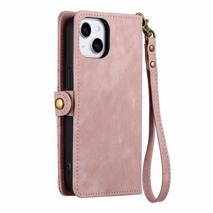 For iPhone 13 Pro Geometric Zipper Wallet Side Buckle Leather Phone Case(Pink) - iPhone 13 Pro Cases by buy2fix | Online Shopping UK | buy2fix