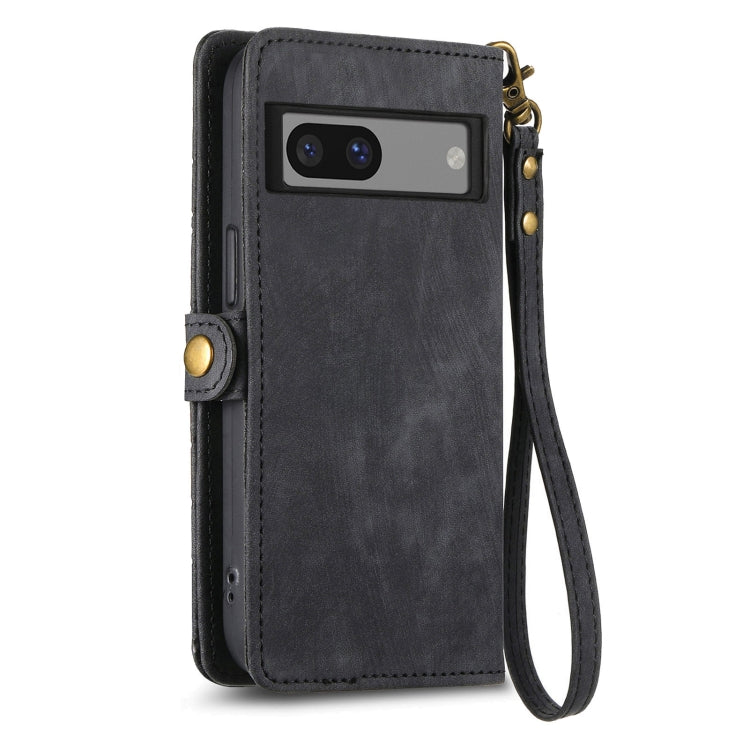 For Google Pixel 7 Geometric Zipper Wallet Side Buckle Leather Phone Case(Black) - Google Cases by buy2fix | Online Shopping UK | buy2fix