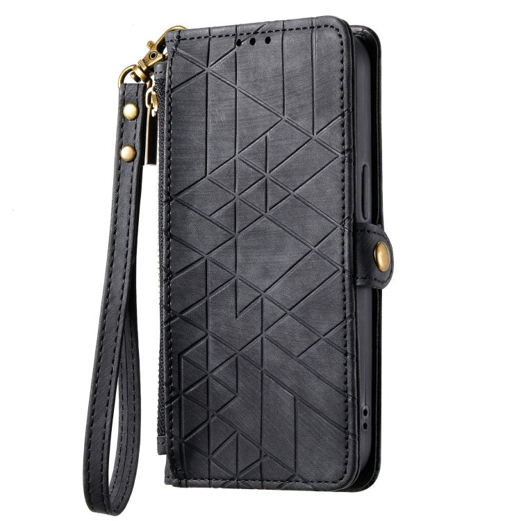 For Google Pixel 6 Pro Geometric Zipper Wallet Side Buckle Leather Phone Case(Black) - Google Cases by buy2fix | Online Shopping UK | buy2fix
