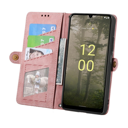 For Nokia C31 Geometric Zipper Wallet Side Buckle Leather Phone Case(Pink) - Nokia Cases by buy2fix | Online Shopping UK | buy2fix