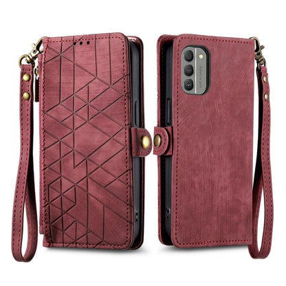 For Nokia G60 5G Geometric Zipper Wallet Side Buckle Leather Phone Case(Red) - Nokia Cases by buy2fix | Online Shopping UK | buy2fix