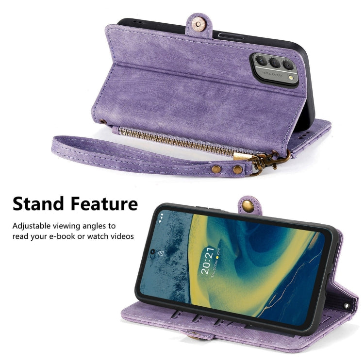 For Nokia XR20 Geometric Zipper Wallet Side Buckle Leather Phone Case(Purple) - Nokia Cases by buy2fix | Online Shopping UK | buy2fix