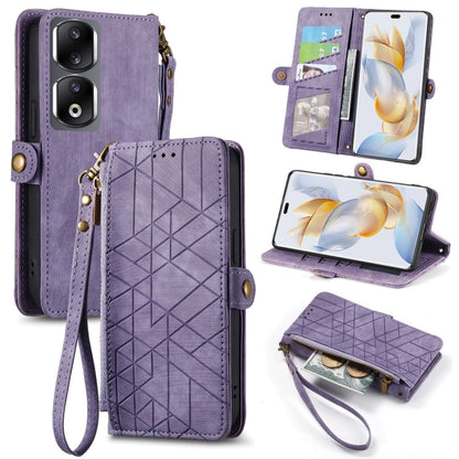 For Honor 90 Pro Geometric Zipper Wallet Side Buckle Leather Phone Case(Purple) - Honor Cases by buy2fix | Online Shopping UK | buy2fix