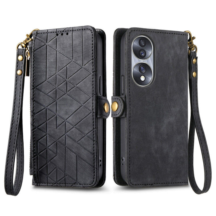 For Honor 90 Geometric Zipper Wallet Side Buckle Leather Phone Case(Black) - Honor Cases by buy2fix | Online Shopping UK | buy2fix