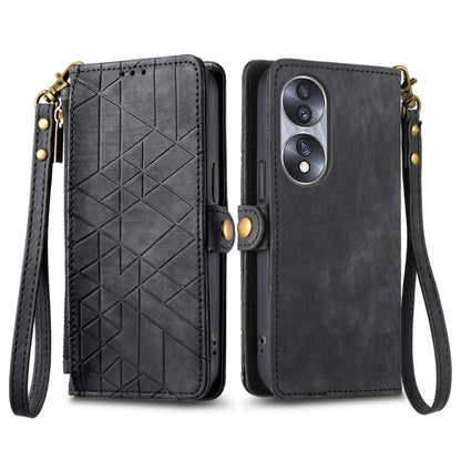 For Honor X8 5G Geometric Zipper Wallet Side Buckle Leather Phone Case(Black) - Honor Cases by buy2fix | Online Shopping UK | buy2fix