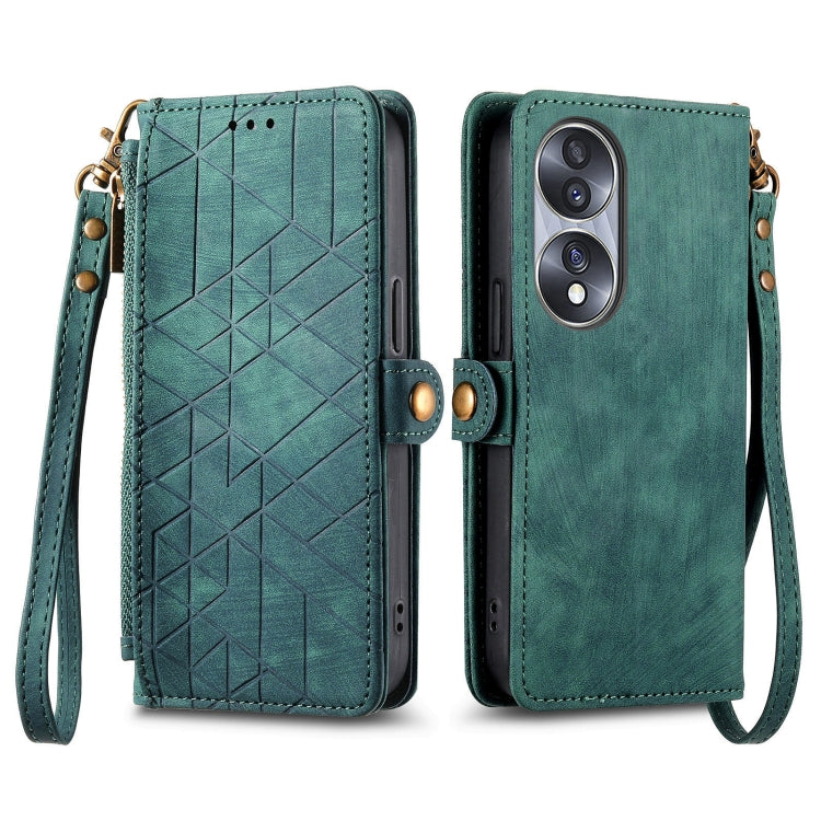 For Honor Magic5 Geometric Zipper Wallet Side Buckle Leather Phone Case(Green) - Honor Cases by buy2fix | Online Shopping UK | buy2fix