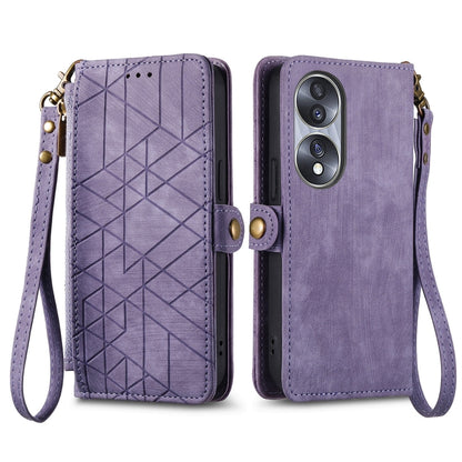 For Honor X9A Geometric Zipper Wallet Side Buckle Leather Phone Case(Purple) - Honor Cases by buy2fix | Online Shopping UK | buy2fix