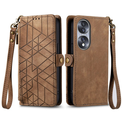 For Honor X9A Geometric Zipper Wallet Side Buckle Leather Phone Case(Brown) - Honor Cases by buy2fix | Online Shopping UK | buy2fix