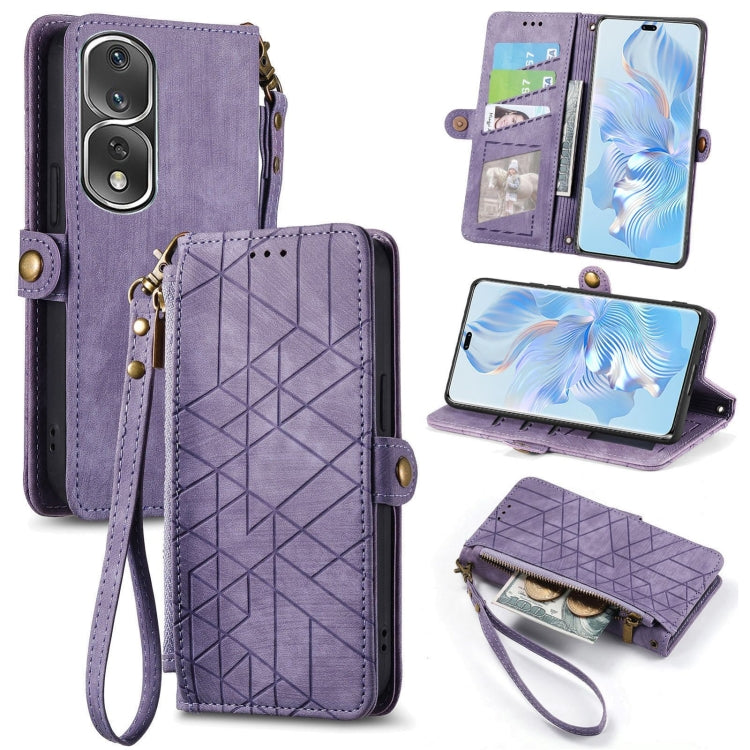 For Honor 80 Pro Geometric Zipper Wallet Side Buckle Leather Phone Case(Purple) - Honor Cases by buy2fix | Online Shopping UK | buy2fix