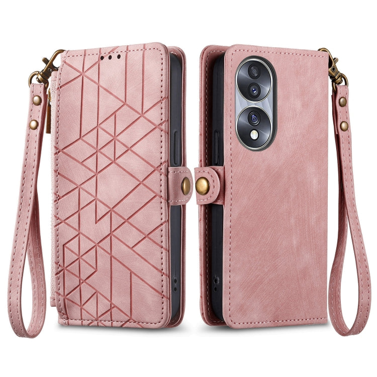 For Honor Magic4 Pro Geometric Zipper Wallet Side Buckle Leather Phone Case(Pink) - Honor Cases by buy2fix | Online Shopping UK | buy2fix