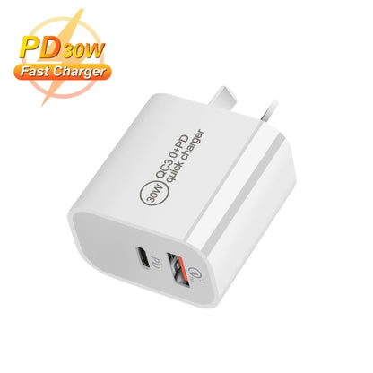 PD30W USB-C / Type-C + QC3.0 USB Dual Port Charger with 1m USB to 8 Pin Data Cable, AU Plug - USB Charger by buy2fix | Online Shopping UK | buy2fix