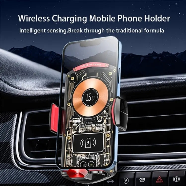 A6 Car Automatic Clamping Phone Holder 15W Magnetic Wireless Charger(Orange) - Car Charger by buy2fix | Online Shopping UK | buy2fix