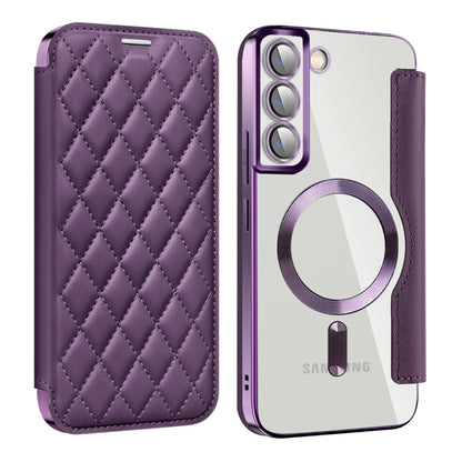 For Samsung Galaxy S22+ 5G Shield Magsafe RFID Anti-theft Rhombus Leather Phone Case(Purple) - Galaxy S22+ 5G Cases by buy2fix | Online Shopping UK | buy2fix