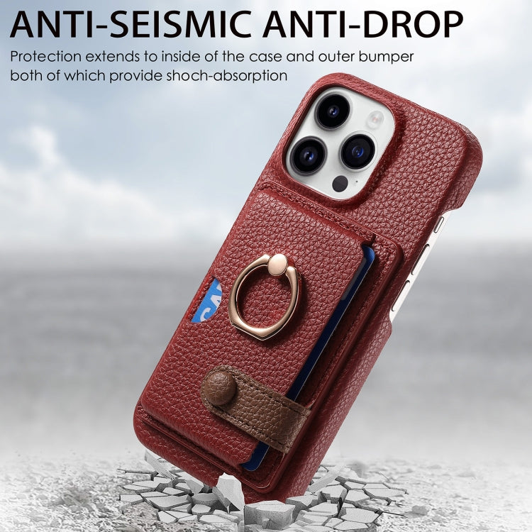 For iPhone 15 Pro Max Litchi Leather Oil Edge Ring Card Back Phone Case(Red) - iPhone 15 Pro Max Cases by buy2fix | Online Shopping UK | buy2fix