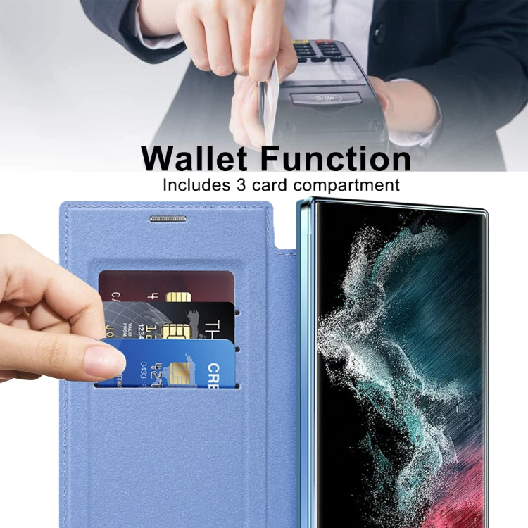 For Samsung Galaxy S22 Ultra 5G MagSafe Magnetic RFID Anti-theft Leather Phone Case(Blue) - Galaxy S22 Ultra 5G Cases by buy2fix | Online Shopping UK | buy2fix