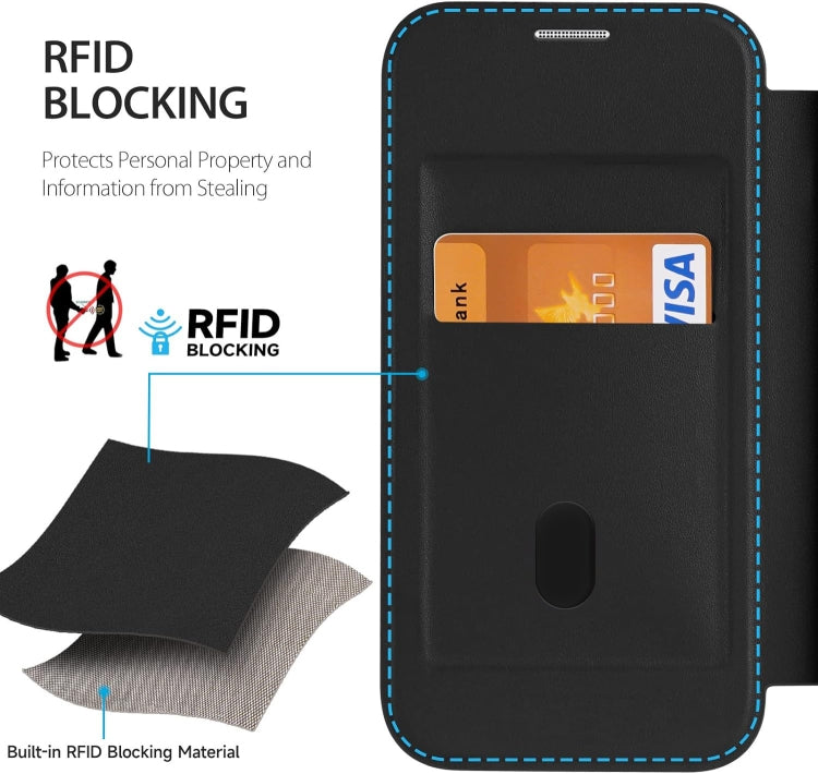 For iPhone 15 MagSafe RFID Blocking Adsorption Flip Leather Phone Case(Khaki) - iPhone 15 Cases by buy2fix | Online Shopping UK | buy2fix