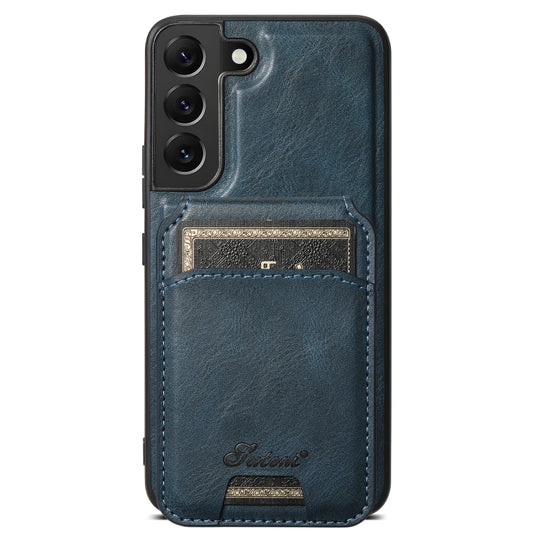 For Samsung Galaxy S22 5G Suteni H15 MagSafe Oil Eax Leather Detachable Wallet Back Phone Case(Blue) - Galaxy S22 5G Cases by Suteni | Online Shopping UK | buy2fix