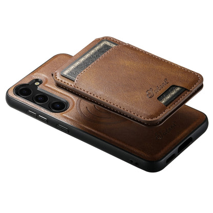 For Samsung Galaxy S24 5G Suteni H15 MagSafe Oil Eax Leather Detachable Wallet Back Phone Case(Khaki) - Galaxy S24 5G Cases by Suteni | Online Shopping UK | buy2fix