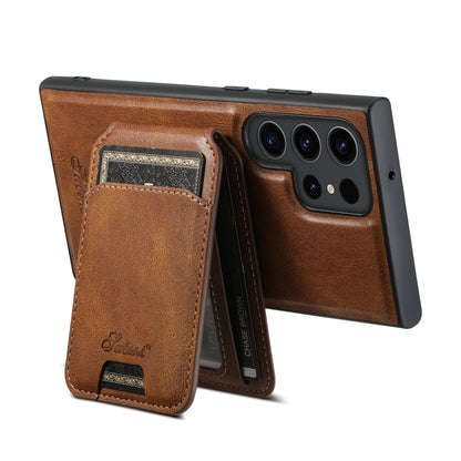 For Samsung Galaxy S24 Ultra 5G Suteni H15 MagSafe Oil Eax Leather Detachable Wallet Back Phone Case(Brown) - Galaxy S24 Ultra 5G Cases by Suteni | Online Shopping UK | buy2fix