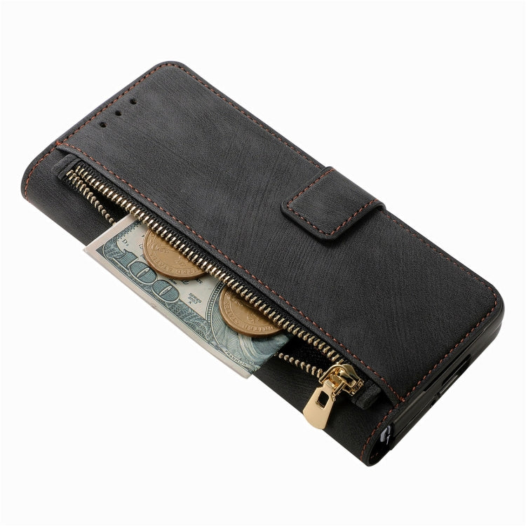 For Samsung Galaxy Z Fold4 Retro MagSafe Magnetic Zipper Wallet Leather Phone Case(Black) - Galaxy Z Fold4 5G Cases by buy2fix | Online Shopping UK | buy2fix