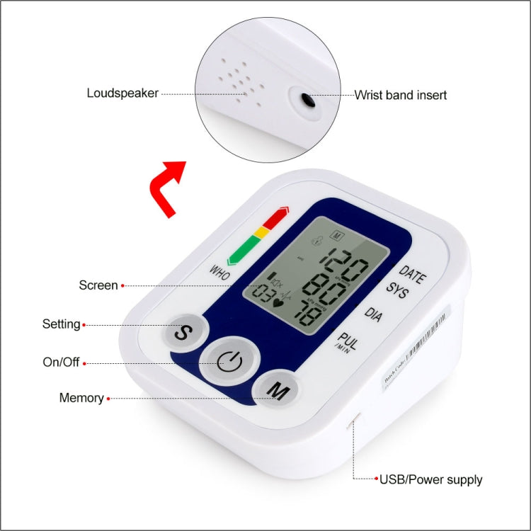 ZK-B02   Automatic Digital Upper Arm Blood Pressure Monitor Sphygmomanometer Pressure Gauge Heart Beat Rate Meter Tonometer Pulsometer - Sphygmomanometer by buy2fix | Online Shopping UK | buy2fix