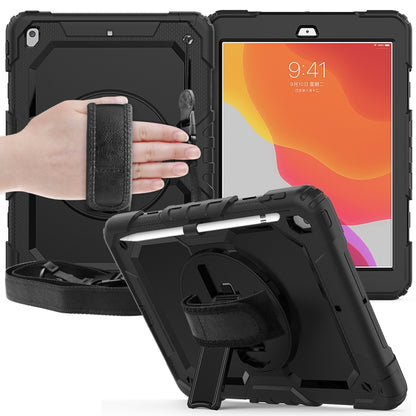 For iPad 10.2 Shockproof Colorful Silica Gel + PC Protective Case with Holder & Shoulder Strap & Hand Strap & Pen Slot(Black) - iPad 10.2 Cases by buy2fix | Online Shopping UK | buy2fix