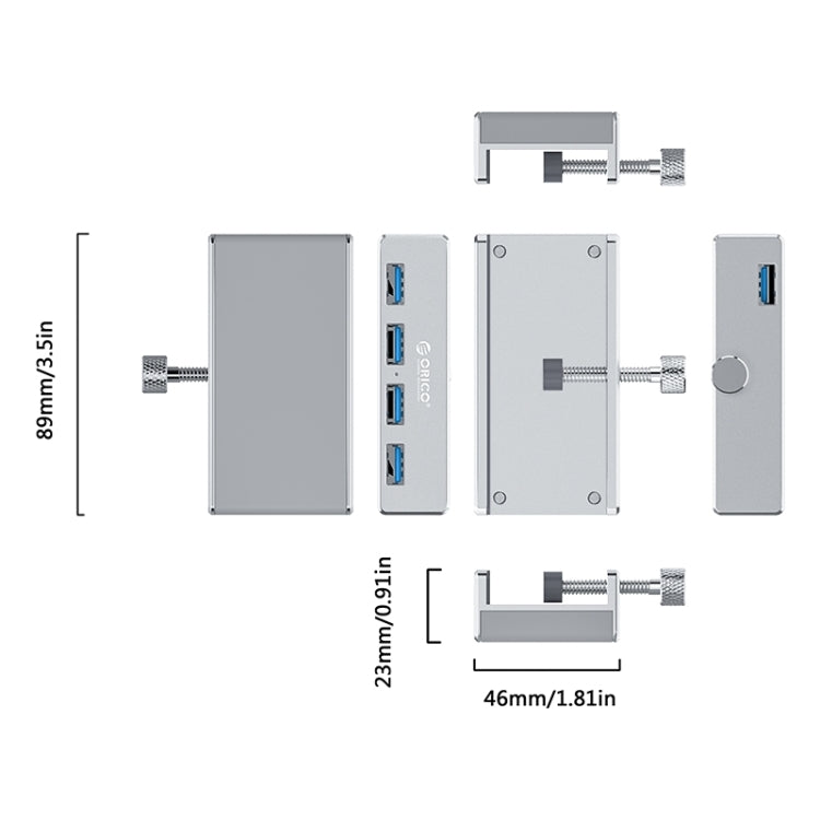 ORICO  MH4PU-P Aluminum Alloy 4 Ports USB3.0 Clip-type HUB(Silver) - USB 3.0 HUB by ORICO | Online Shopping UK | buy2fix