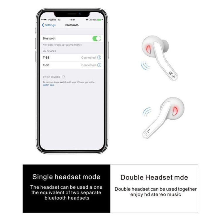 T88 Mini Touch Control Hifi Wireless Bluetooth Earphones TWS Wireless Earbuds with Charger Box(White) - TWS Earphone by buy2fix | Online Shopping UK | buy2fix