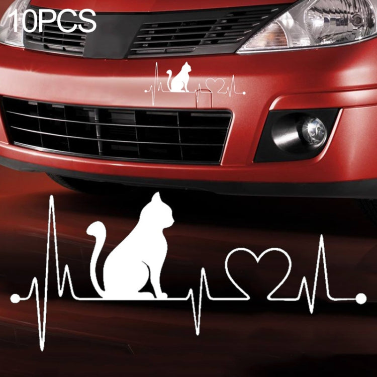 10 PCS Cat Heartbeat Lifeline Shape Vinyl Decal Creative Car Stickers Car Styling Truck Accessories, Size: 26.5x12cm (Silver) - Decorative Sticker by buy2fix | Online Shopping UK | buy2fix