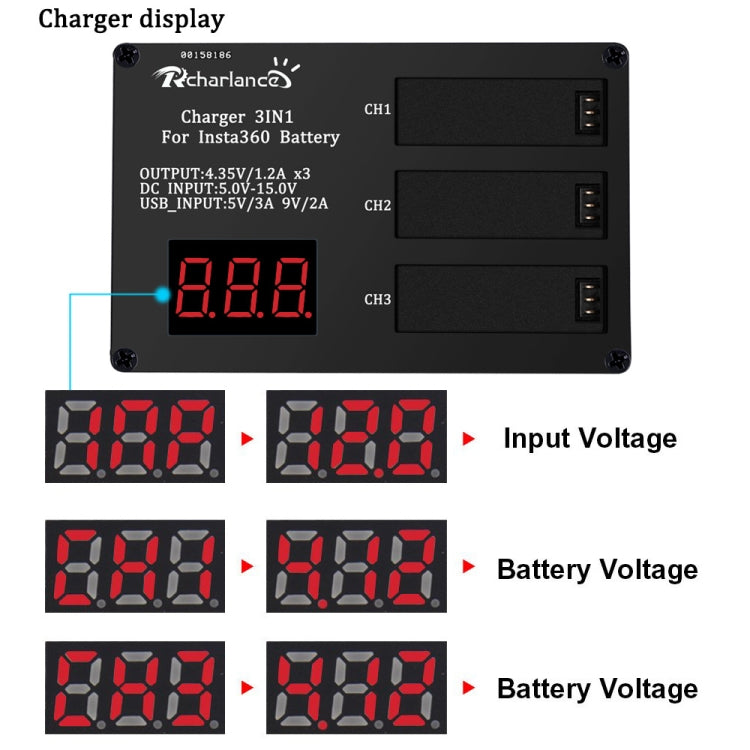 Micro USB Triple Battery Charger for Insta360 ONE X Panoramic Camera(Eu Plug) - DJI & GoPro Accessories by buy2fix | Online Shopping UK | buy2fix