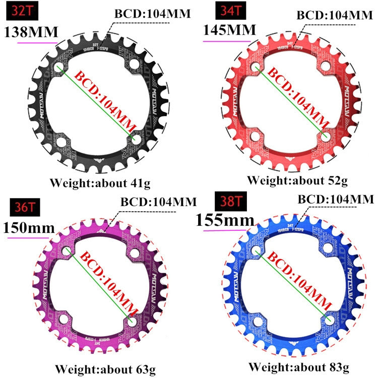 MOTSUV Narrow Wide Chainring MTB  Bicycle 104BCD Tooth Plate Parts(Black) - Outdoor & Sports by buy2fix | Online Shopping UK | buy2fix