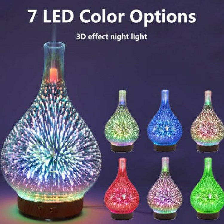 STB-XB10 3D Fireworks 7 Colors LED Night Light Air Humidifier Aroma Essential Oil Diffuser Mist Maker, Plug Type:AU Plug(Light Wood Grain) - Home & Garden by buy2fix | Online Shopping UK | buy2fix