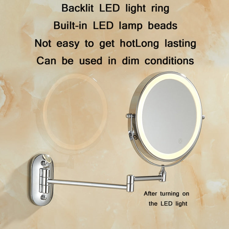 8 Inch Wall-Mounted Double-Sided Makeup Mirror LED Three-Tone Light Bathroom Mirror, Colour:Battery Models Silver(Ten Times Magnification) - Mirror by buy2fix | Online Shopping UK | buy2fix