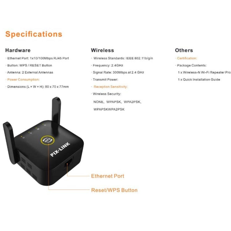 PIX-LINK WR22 300Mbps Wifi Wireless Signal Amplification Enhancement Extender, Plug Type:US Plug(Black) - Wireless Routers by PIX-LINK | Online Shopping UK | buy2fix