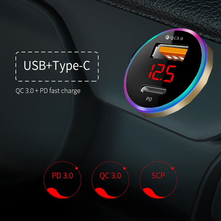 Aluminum Alloy Digital Display PD+QC3.0 Car Charger Multifunctional Car Charger(Elegant Black ) - In Car by buy2fix | Online Shopping UK | buy2fix