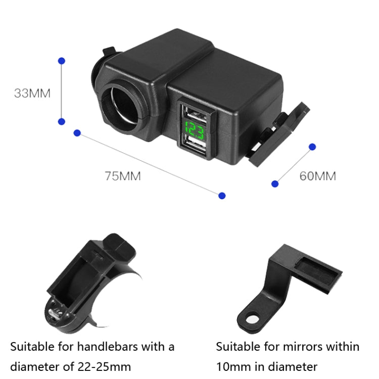 Motorcycle Car Dual USB Mobile Phone Charger With Cigarette Lighter Interface Multi-function Digital Display Car Charger, Style:DYUK-2 Blue Light - In Car by buy2fix | Online Shopping UK | buy2fix