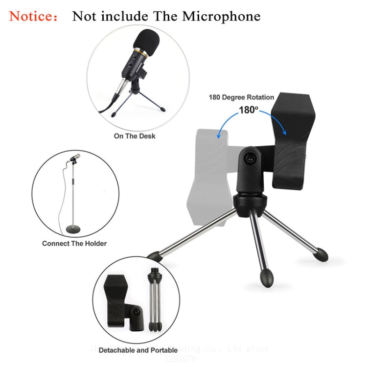 Microphone Stand Adjustable Microphone Stand Foldable Mic Clamp Clip Holder Stand Metal Tripod(Black) - Consumer Electronics by buy2fix | Online Shopping UK | buy2fix