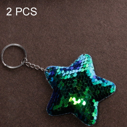 2 PCS Cute Chaveiro Star Keychain Glitter Pompom Sequins Key Chain Gifts for Women Llaveros Mujer Car Bag Accessories Key Ring(Green) - Key Rings by buy2fix | Online Shopping UK | buy2fix