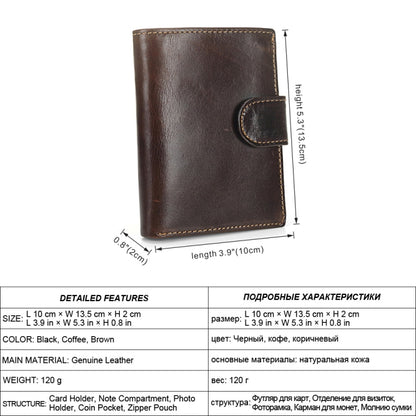 Vintage Men Wallet Genuine Leather Short Wallets Male Multifunctional Cowhide Male Purse Coin Pocket Photo Card Holder(Light Coffee) - Home & Garden by buy2fix | Online Shopping UK | buy2fix