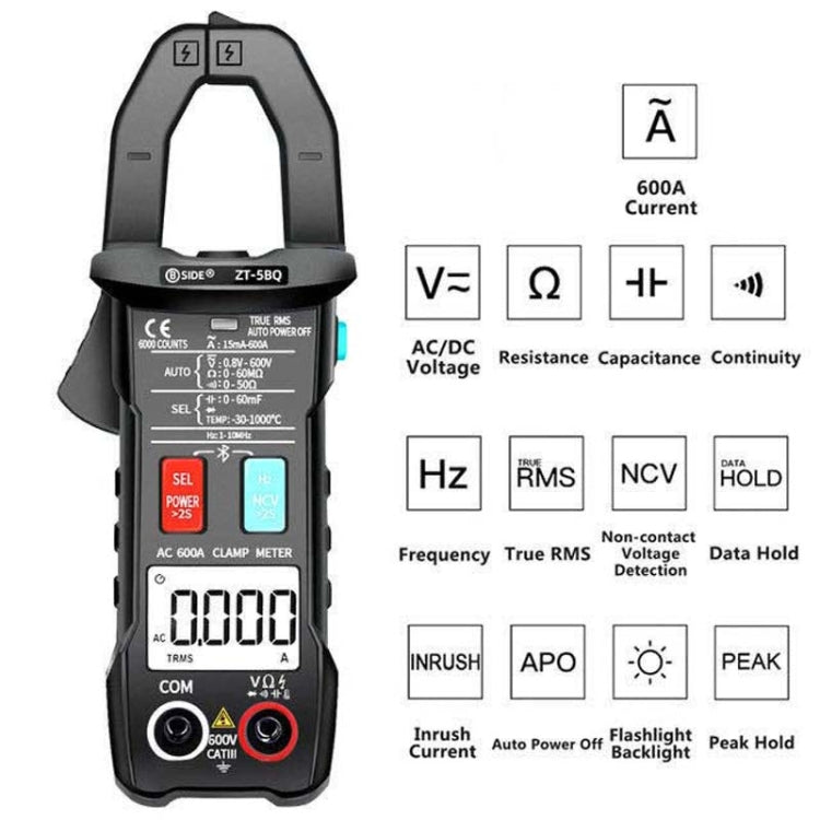 BSIDE  Bluetooth 5.0 6000 Words High Precision Smart AC Clamp Meter, Specification: ZT-5BQ+C3140 Clip - Consumer Electronics by BSIDE | Online Shopping UK | buy2fix