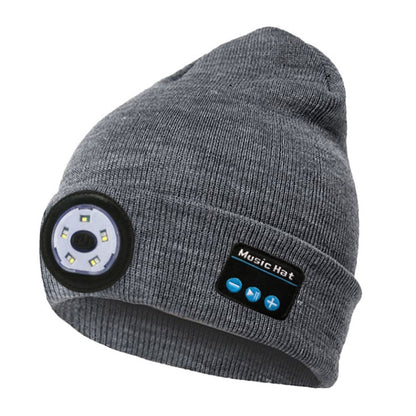 Outdoor Night Running Night Fishing LED Light Illumination Bluetooth 5.0 Knitted Hat (Grey) - Smart Wear by buy2fix | Online Shopping UK | buy2fix