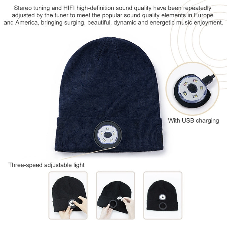 Outdoor Night Running Night Fishing LED Light Illumination Bluetooth 5.0 Knitted Hat (Grey) - Smart Wear by buy2fix | Online Shopping UK | buy2fix
