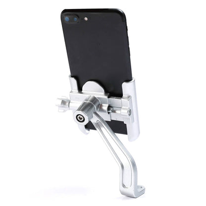 BENGGUO Bicycle Aluminum Alloy Mobile Phone Holder Electric Motorcycle Anti-Vibration Navigation Fixed Mobile Phone Holder Riding Equipment, Style:Rearview Mirror Installation(Silver) - Holders by BENGGUO | Online Shopping UK | buy2fix