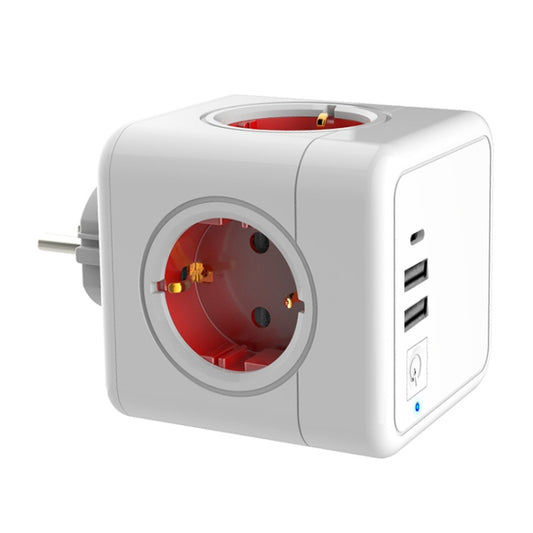 Creative Power Cube Socket Conversion Socket, EU Plug In-line Red+U+Switch+C - Consumer Electronics by buy2fix | Online Shopping UK | buy2fix
